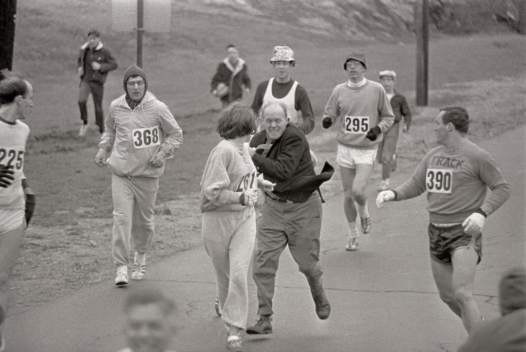 Jack Semple Pulling at Kathy Switzer During Race